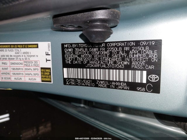 JTDKARFU4L3107043 Toyota Prius Limited