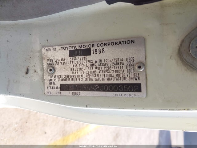 1988 Toyota Van Wagon Cargo მანქანა იყიდება აუქციონზე, vin: JT4YR34V2J0003502, აუქციონის ნომერი: 44310334
