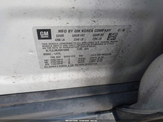 KL7CJLSB2KB816898 Chevrolet Trax Lt