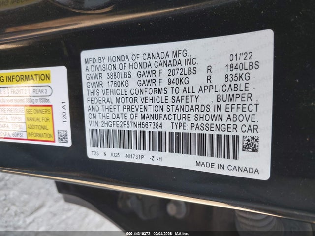 Honda Civic Sport 2022 2HGFE2F57NH567384 Image 9