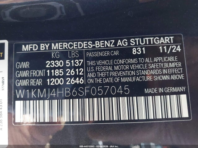 W1KMJ4HB6SF057045 Mercedes-Benz Cle 300 4matic