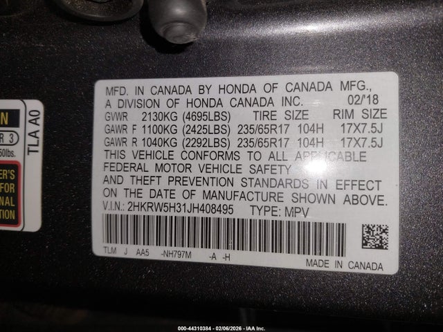 2HKRW5H31JH408495 Honda CR-V LX