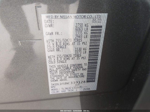 2022 INFINITI QX60 5N1DL1FS8NC339128 Photo 8