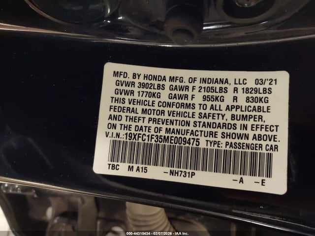 2021 HONDA CIVIC 19XFC1F35ME009475 Photo 8
