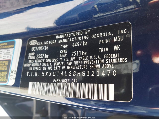 5XXGT4L38HG121470 KIA Optima Lx
