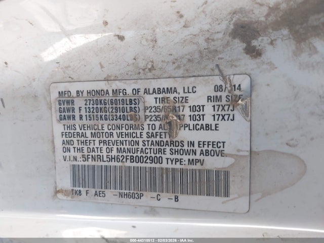 Honda Odyssey Ex-l 2015 5FNRL5H62FB002900 Image 9