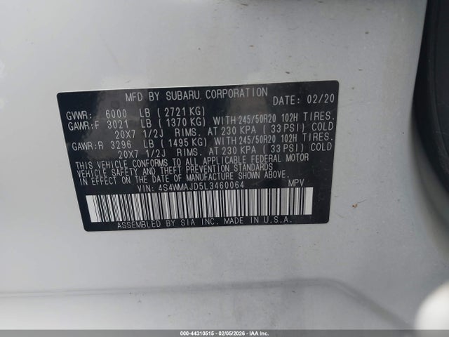 4S4WMAJD5L3460064 Subaru Ascent Limited