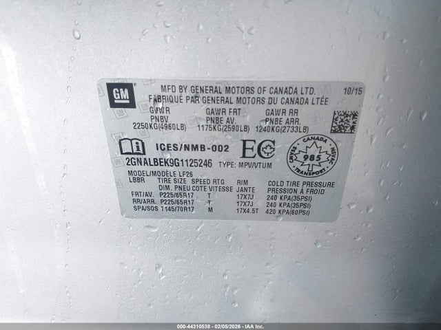 2016 CHEVROLET EQUINOX 2GNALBEK9G1125246 Photo 8