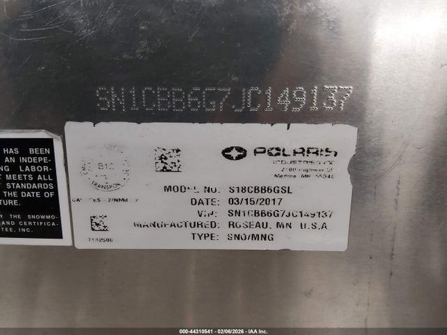 Polaris Indy 600 Classic 2018 SN1CBB6G7JC149137 Image 9