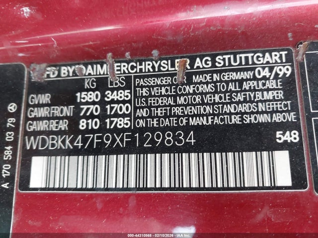 1999 MERCEDES-BENZ SLK 230 WDBKK47F9XF129834 Photo 8