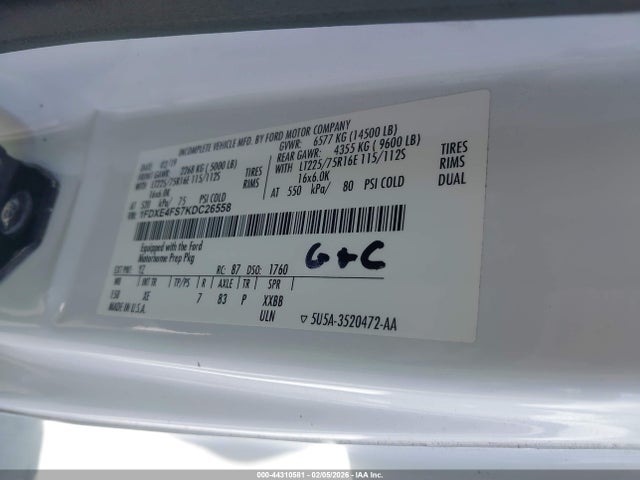 Aukcja sprzedaży 2019 Ford E-450 Cutaway, vin: 1FDXE4FS7KDC26558, numer aukcji: 44310581
