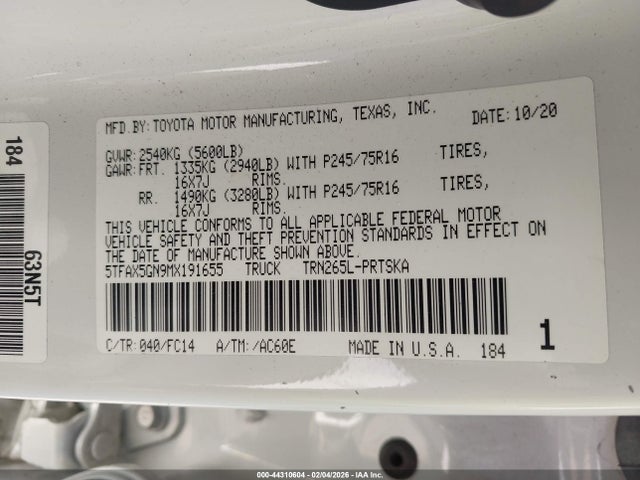 5TFAX5GN9MX191655 Toyota Tacoma Sr5