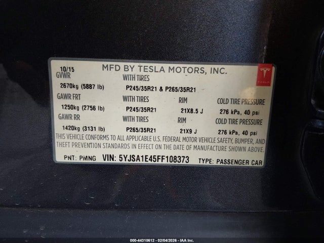 2015 TESLA MODEL S 5YJSA1E45FF108373 Photo 8