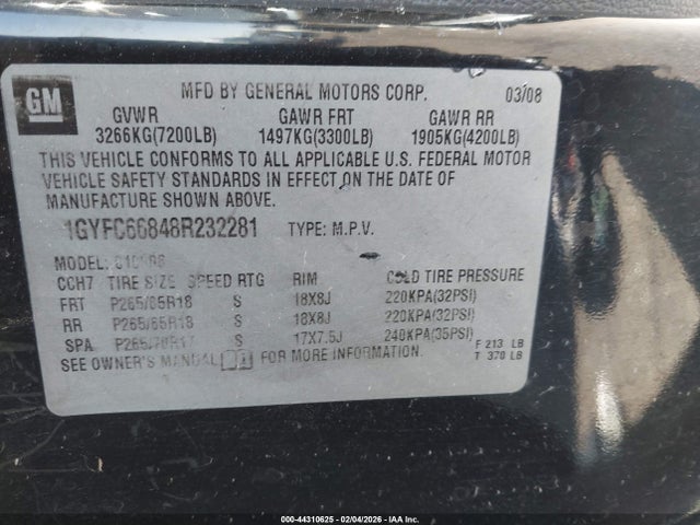2008 CADILLAC ESCALADE 1GYFC66848R232281 Photo 8