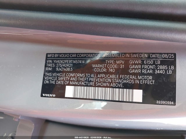 Продажа на аукционе авто 2026 Volvo Xc90 Plus, B6 Awd Gas (mild Hybrid), Gasoline, Bright, 7 Seats, vin: YV4062PE9T1457414, номер лота: 44310628