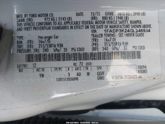 1FADP3K24GL246934 Ford FOCUS SE