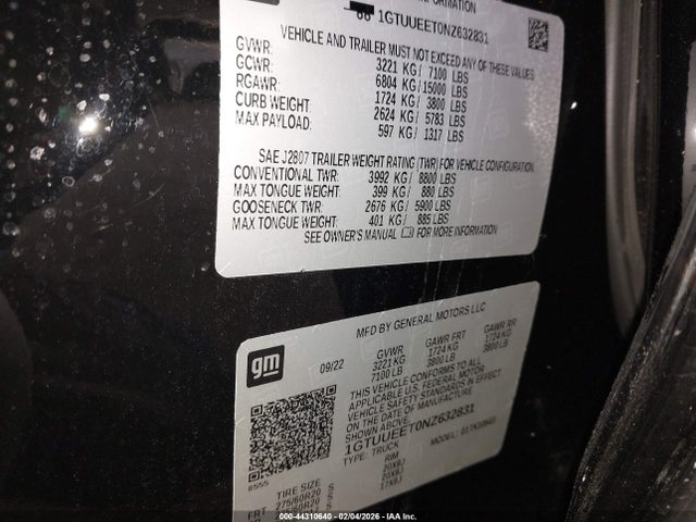 1GTUUEET0NZ632831 GMC Sierra 1500 At4