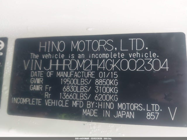 JHHRDM2H4GK002304 Hino 195