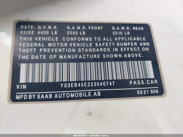 2002 SAAB 9-5 YS3EB45E223040747 Photo 8
