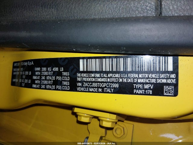 ZACCJBBT0GPC72999 Jeep Renegade Latitude