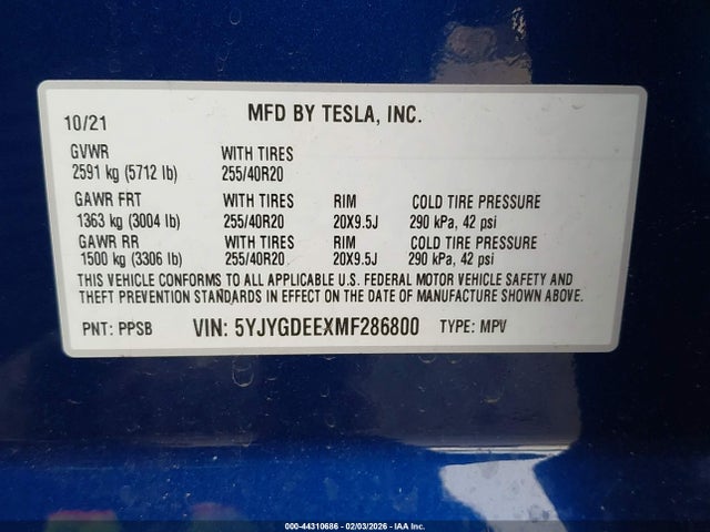 2021 TESLA MODEL Y 5YJYGDEEXMF286800 Photo 8