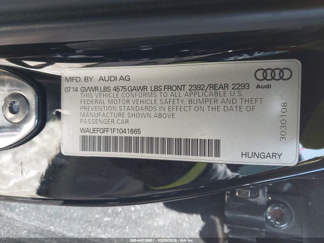 44310691 :رقم المزاد ، WAUEFGFF1F1041665 vin ، 2015 Audi A3 2.0t Premium مزاد بيع