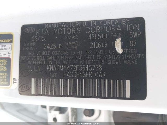KIA Optima Lx 2015 KNAGM4A72F5645778 Image 9