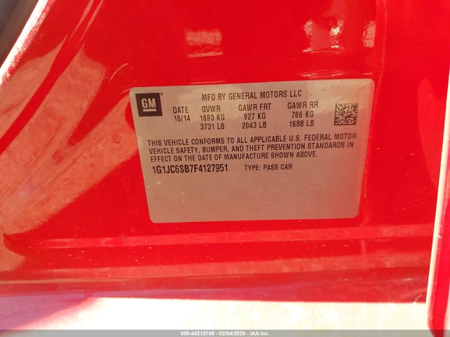 1G1JC6SB7F4127951 Chevrolet Sonic Lt Auto