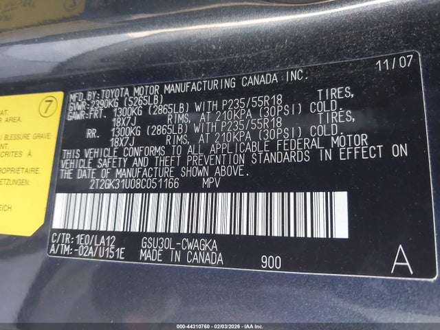 Aukcja sprzedaży 2008 Lexus Rx 350, vin: 2T2GK31U08C051166, numer aukcji: 44310760