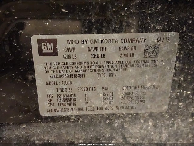 Aukcja sprzedaży 2017 Buick Encore Preferred, vin: KL4CJASB9HB184881, numer aukcji: 44310810