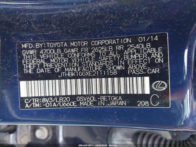 JTHBK1GGXE2111158 Lexus ES 350