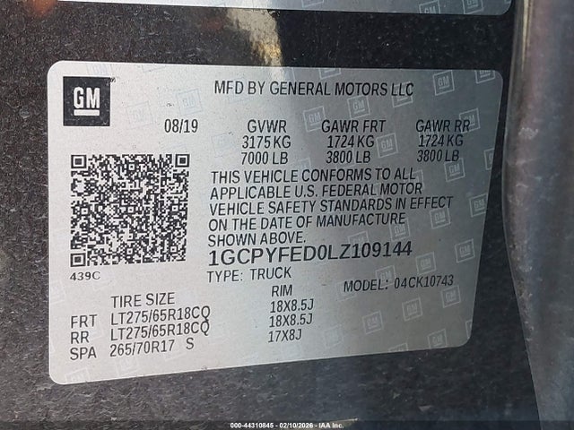 1GCPYFED0LZ109144 Chevrolet Silverado 1500 4wd Standard Bed Lt Trail Boss