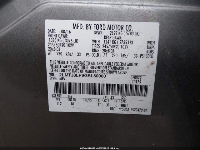 2LMTJ8LP9GBL80000 Lincoln Mkx Reserve