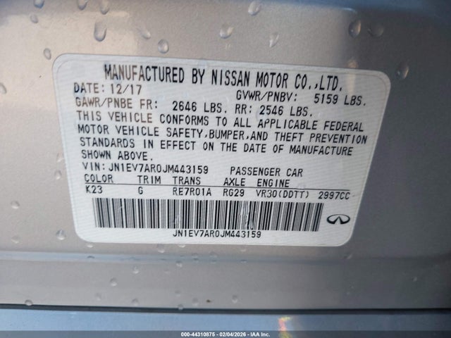 JN1EV7AR0JM443159 Infiniti Q50 3.0t Luxe