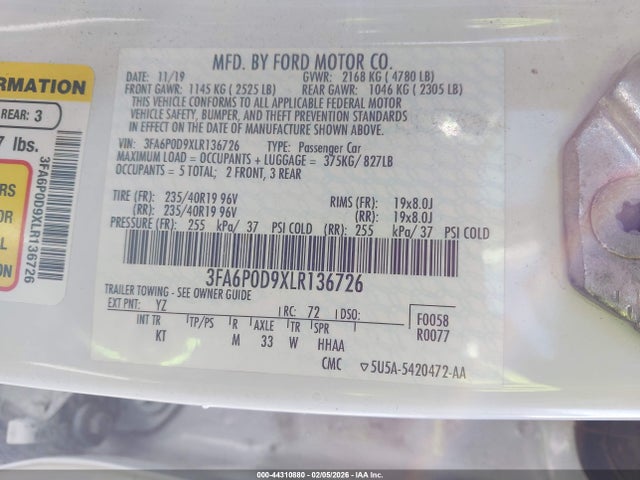 Ford Fusion Titanium 2020 3FA6P0D9XLR136726 Image 9