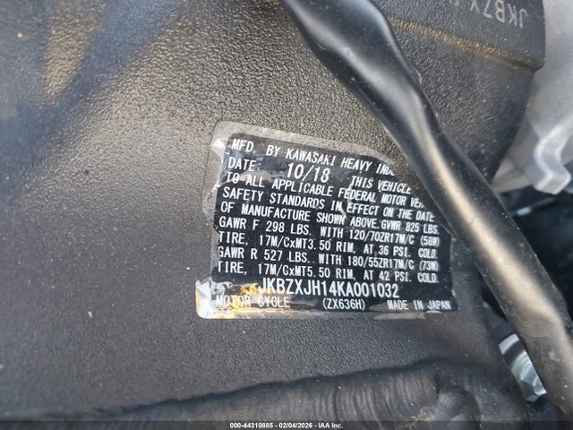 2019 KAWASAKI ZX636 JKBZXJH14KA001032 Photo 9