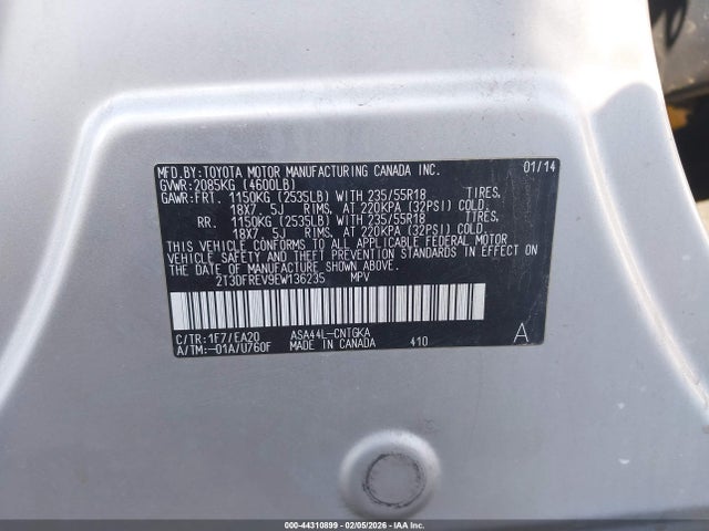 Toyota Rav4 Limited 2014 2T3DFREV9EW136235 Image 9