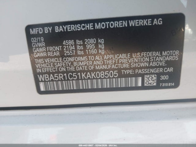 WBA5R1C51KAK08505 BMW 330I