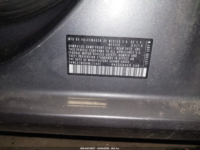 Продажа на аукционе авто 2019 Volkswagen Jetta 1.4t R-line/1.4t S/1.4t Se, vin: 3VWC57BU5KM173601, номер лота: 44310927