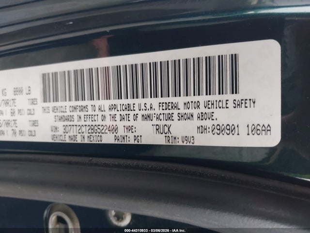 Продажа на аукционе авто 2011 Ram Ram 2500 Slt, vin: 3D7TT2CT2BG522400, номер лота: 44310933
