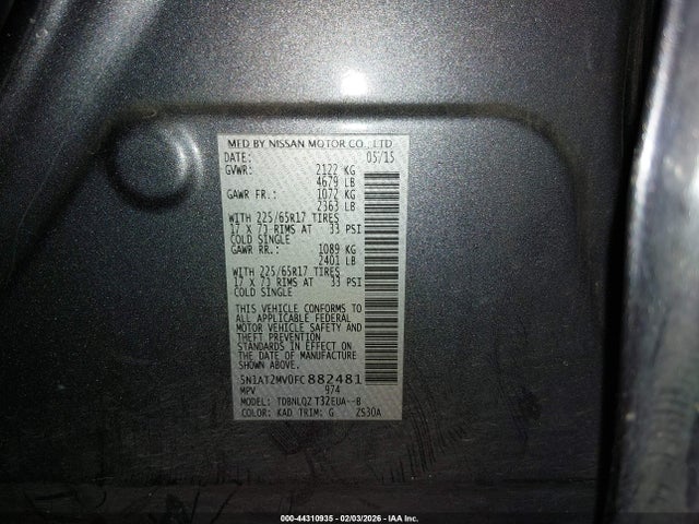 5N1AT2MV0FC882481 Nissan ROGUE SV