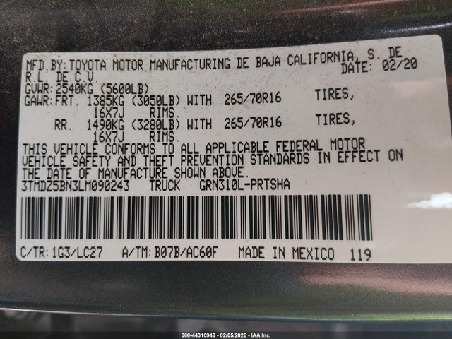 3TMDZ5BN3LM090243 Toyota Tacoma Trd Off-road