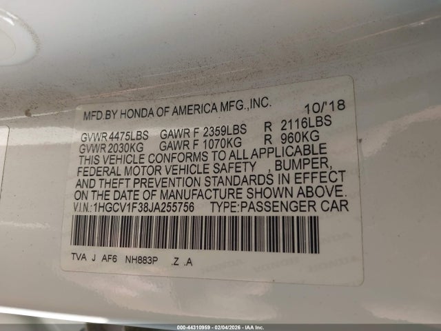 1HGCV1F38JA255756 Honda Accord Sport