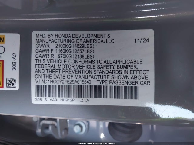 1HGCY2F52SA015540 Honda Accord Hybrid Sport