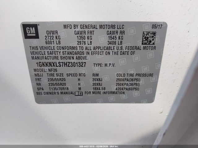 1GKKNXLS7HZ301327 GMC Acadia Denali