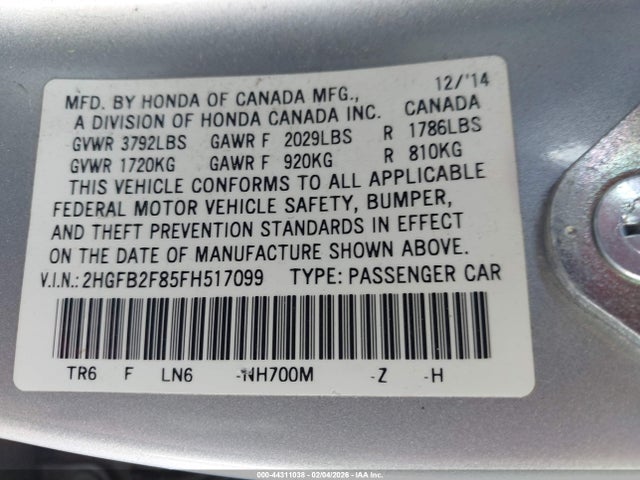 Honda CIVIC EX 2015 2HGFB2F85FH517099 Image 9