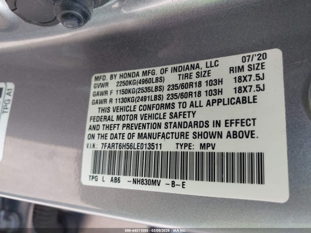7FART6H56LE013511 Honda Cr-v Hybrid Ex