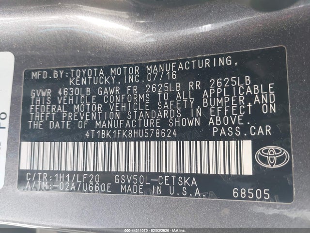 4T1BK1FK8HU578624 Toyota Camry Xse V6