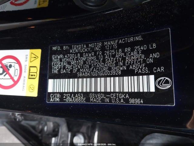 58ABK1GG1GU003928 Lexus ES 350