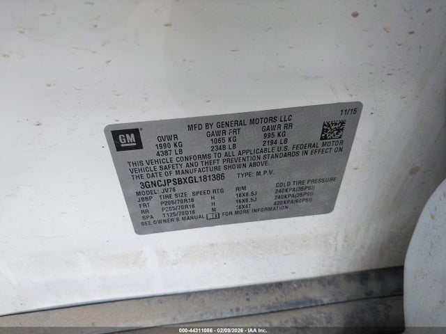 Chevrolet Trax Lt 2016 3GNCJPSBXGL181386 Image 9